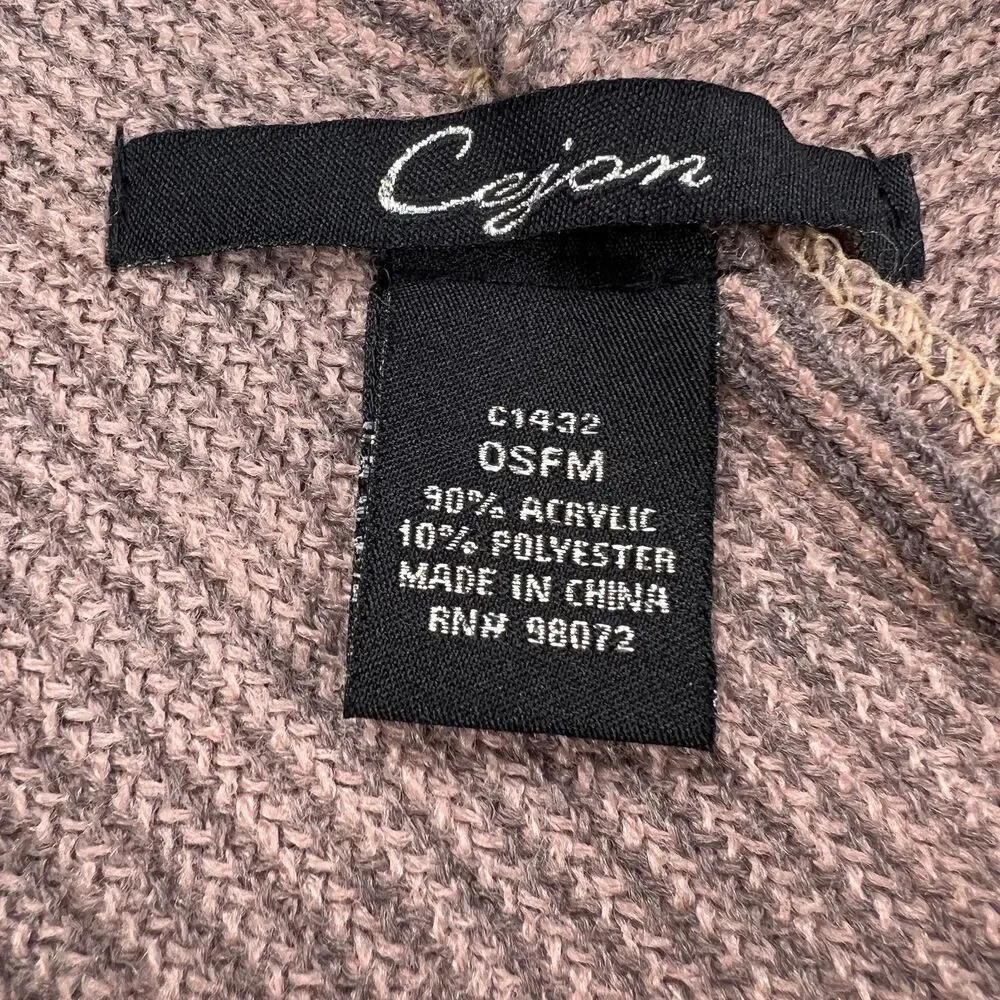 Cejon OSFM C1432 Knit Poncho Shawl Fringe Hem Pink Neutral Boho Cottagecore